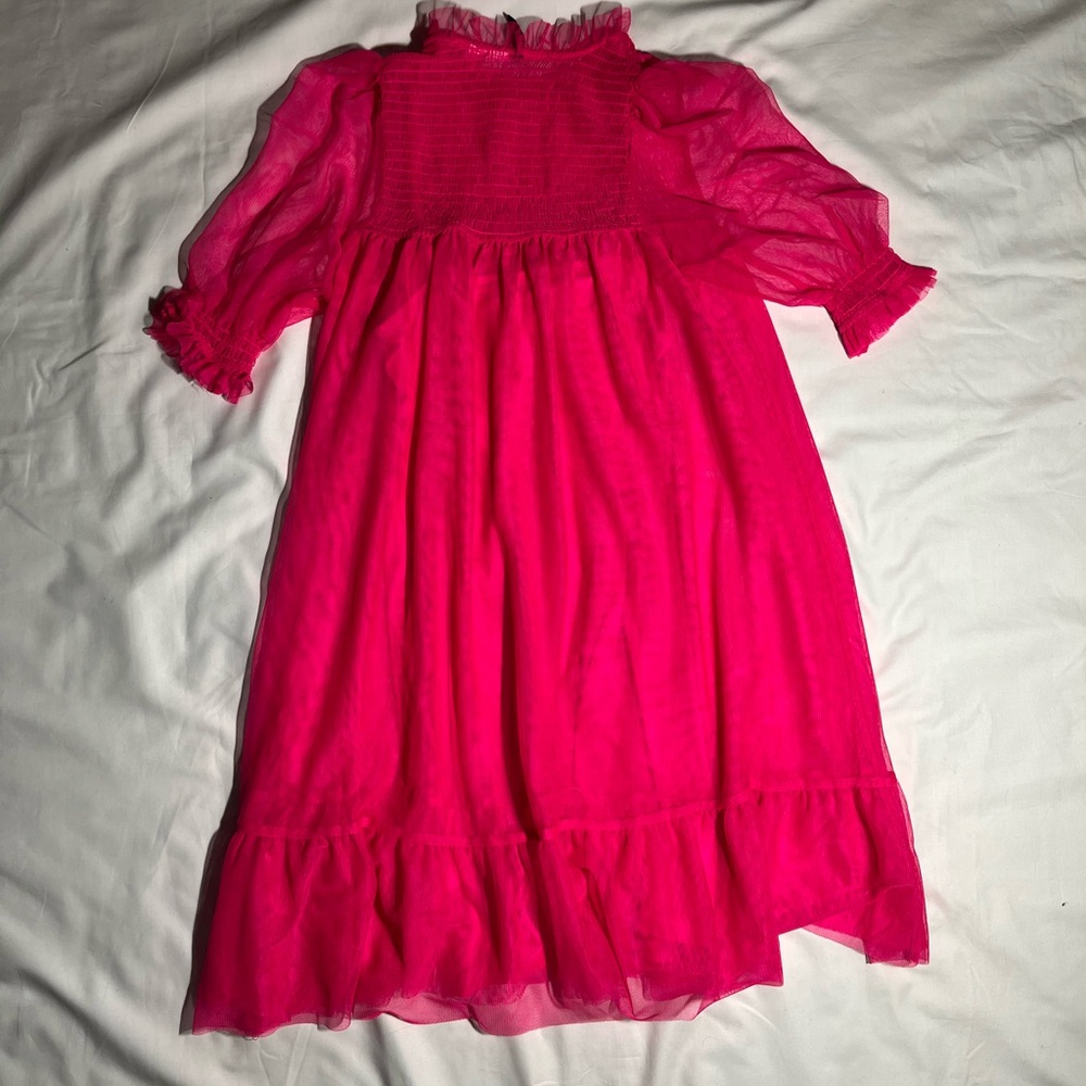 Divided Pink Babydoll Dress with Puff Sleeves - Picture 2 of 2